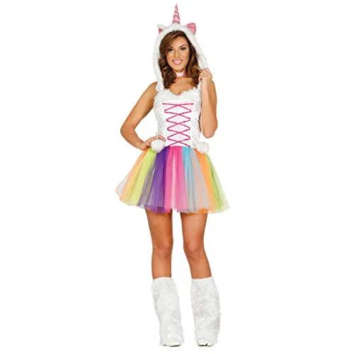 NET TOYS Aufreizendes Einhorn-Kostüm für Damen - Weiß XS/S (36/38) - Zauberhaftes Frauen-Kleid Regenbogen Unicorn - EIN Blickfang für Mottoparty & Karneval