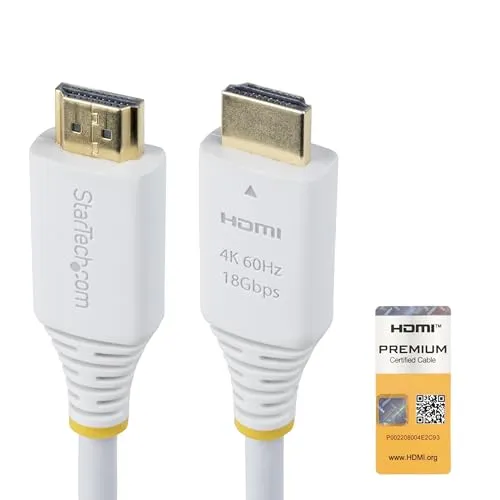 StarTech.com 3m Premium Zertifiziertes High Speed HDMI Kabel, 4K 60Hz, 1440p 144Hz, 18Gbps, UHD HDMI 2.0 Arc Kabel für TV und PC, Weiß