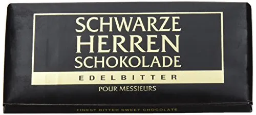Schwarze Herren Schokolade Edelbitter 100 g - Hochwertige Edelbitter-Schokolade mit mindestens 60% Kakao, besonders intensives Kakaoaroma der Arriba-Kakaobohne, ideal für Schokoladenliebhaber.