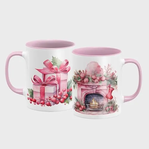 online-hut - Tasse - Kaffeebecher - Weihnachtstasse - Wintertasse - Weihnachten - xmas - Winter - Geschenkidee - Pink - Rosa - LT-694
