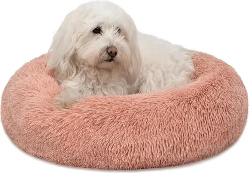 lionto Donutbett für Hunde und Katzen, Flauschiges Hundebett rund für kleine und große Heimtiere, Ø 50 cm, weiches Katzenbett aus kuscheligem Plüsch, Hundekissen mit extra Dicker Füllung, rosa