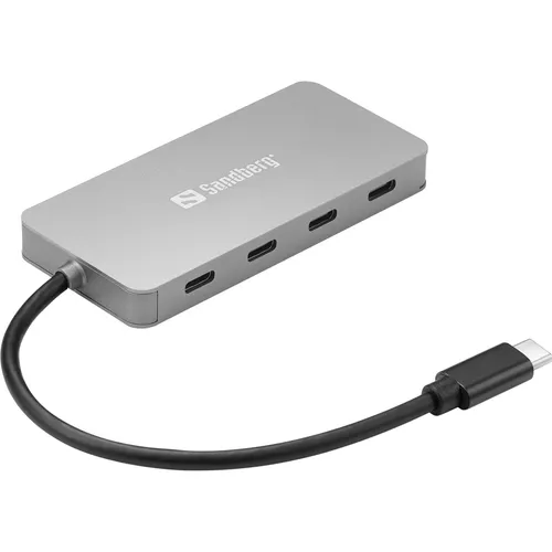 Sandberg USB-C to 4 x USB-C Hub – Grau - USB Hub mit 4 x USB-C Anschlüssen, ideal für schnellen Datenaustausch und vielseitige Anschlussmöglichkeiten am Desktop.
