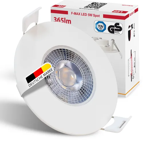 12x LED Bad Einbaustrahler flach 230V IP44 5W Warmweiß 3-Stufen-Dimmbar | weiß, matt | Einbauspot Deckenstrahler Spot Feuchtraum | F-MAX