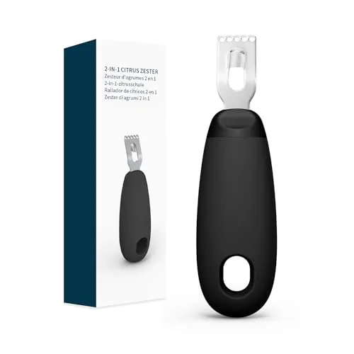 KITCHENDAO Zestenreißer Zitronenschäler und Orangenschäle Citrus Peeling Tool aus Edelstah- Ultra Sharp Lemon Zester - Soft-Touch-Griff Citrus Peeler - Spülmaschinenfest Schwarz