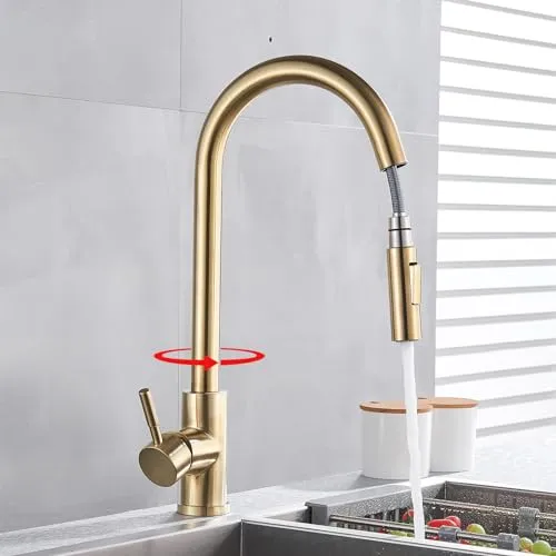 Saeuwtowy Abnehmbare Küchenarmatur 2 Funktionen Gold 360° Drehbarer Küchenspüle Wasserhahn Einhebelmischer Wasserhahn Kälte und Wärme verfügbar…
