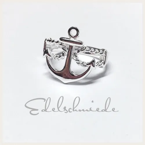 Fingerring 925 Echt Silber Ringgröße 59 üppiger Silberring mit Anker Motiv
