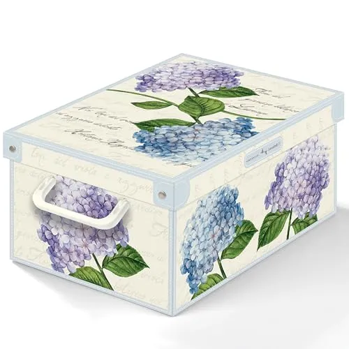 Lavatelli Aufbewahrungsbox mit deckel aus Karton für Kleidung und Wäsche, Hortensien Kleine Kisten aufbewahrung, saisonaler Wechsel, Organizer Ideal für Vakuumbeutel oder Geschenkbox 35x25x17,5 cm