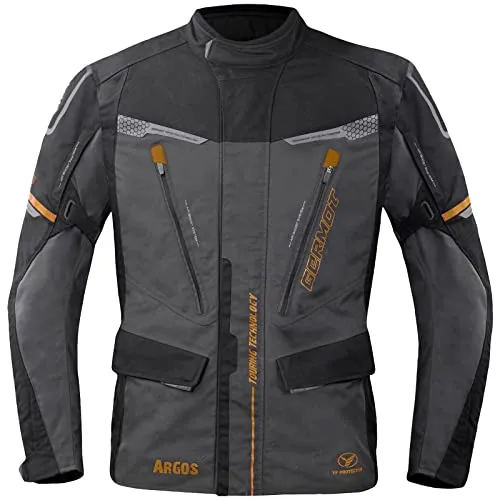 Germot Argos Motorradjacke Herren 4XL - Motorradjacke in Anthrazit/Schwarz/Bronze, wasserdicht und atmungsaktiv, ausgestattet mit CE-zertifizierten Protektoren und 4 Taschen für optimalen Komfort und Sicherheit.