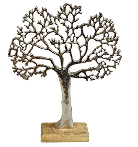 unbekannt Großer Baum aus Metall auf Holz Sockel Aufsteller Lebensbaum Fensterdeko 38x43 cm