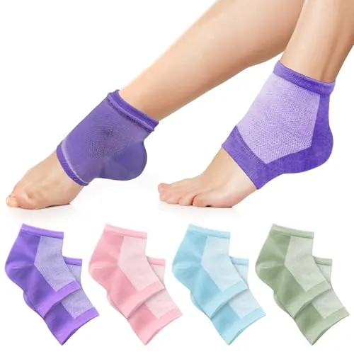 Paar Gel-Fersensocken, Gel-Absatzsocken, Hydra Fersensocken, Feuchtigkeitsspendende Socken, Bequem und Atmungsaktiv, Gelsocken für Bietet Rundum-Pflege und Schutz(Blau, Rosa, Lila, Grüner) 4