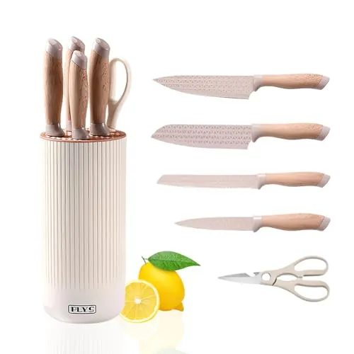 Justup Messerset, Küchenmesser Set Profi Messerset mit Block, 6-tlg Messerblock mit Messer, Edelstahl Küchenmesser Scharfe Set, Kochmesser Set (Khaki)