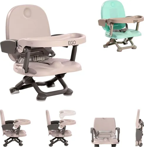 Lorelli Kinderstuhl Ego 2 in 1 - Beiger klappbarer Kinderstuhl mit Sitzerhöhung, ideal für das Essen am Tisch und leicht zu transportieren.