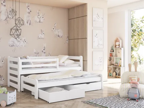 Einzelbett 90x200 mit Rausziehbett und zwei Matratzen