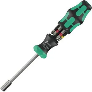 Wera Kraftform Kompakt 27 RA 1 - 6-teiliges Ratschen-Bit-Set - Handwerkzeug mit ergonomischem Griff für müheloses Arbeiten und hohe Drehmomentübertragung, ideal für präzise Schraubarbeiten.