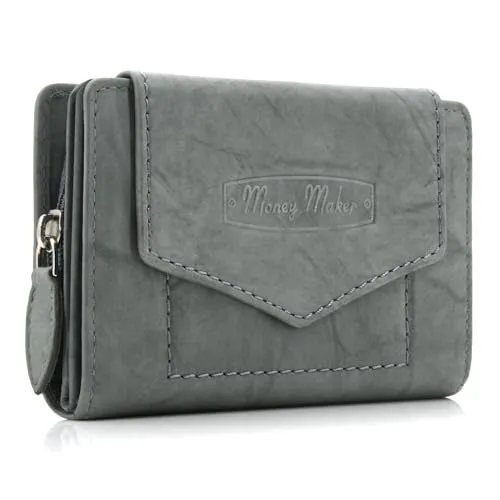 ekavale Geldbörse für Damen mit Druckknopf-Überschlag RFID weiches Leder (Grau)