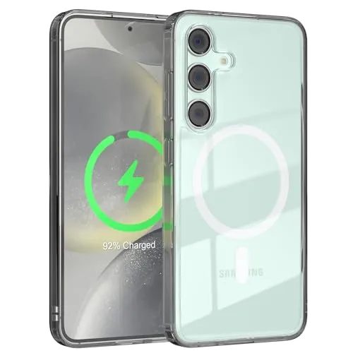 EAZY CASE Hülle für Galaxy S24 FE kompatibel mit Qi Charging Ultra Aufprallschutz Stoßfest und Kratzfest dünne Schutzhülle mit Kameraschutz Silikon Cover Clear Hybrid Handy Case Weiß - Qi Charging