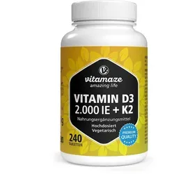 Vitamin D3 2000 IE + K2 Tabletten - Arzneimittel zur Unterstützung des Immunsystems, kombiniert Vitamin D3 und K2 für optimale Aufnahme und Verarbeitung. Ideal bei Vitamin-D-Mangel.