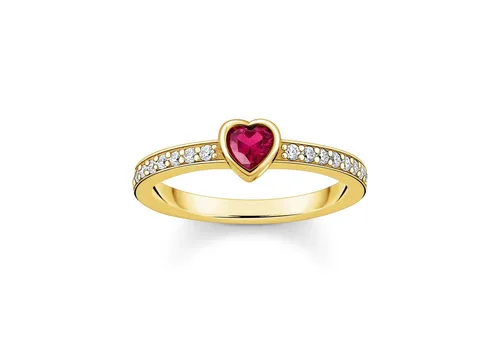 THOMAS SABO Damen Solitärring mit rotem Herzstein in gold von THOMAS SABO