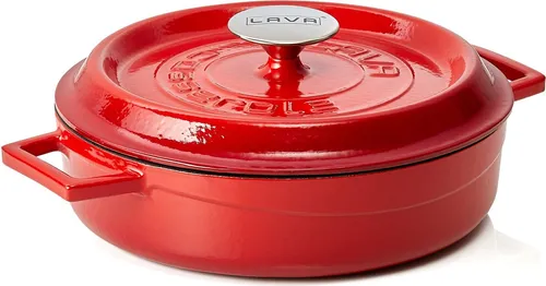 LAVA Kochtopf mit Deckel aus emailliertem Gusseisen Rot, 2,5 Liter - Bräter aus emailliertem Gusseisen mit 2,5 Litern Kapazität, ideal für die Zubereitung von Mahlzeiten für 4-6 Personen und spülmaschinengeeignet.