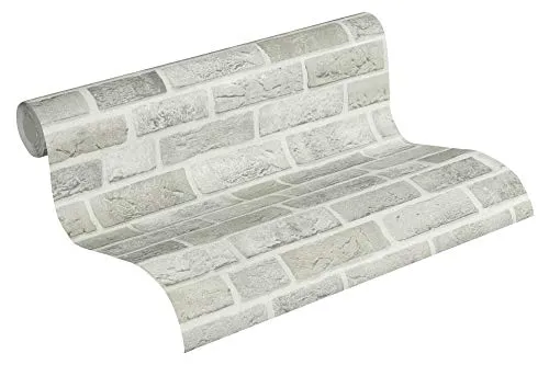 A.S. Création Vliestapete Trendwall Tapete in Backstein Optik 10,05 m x 0,53 m grau weiß Made in Germany 371601 37160-1