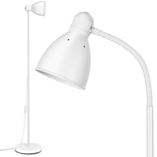 OUSFOT Stehlampe Wohnzimmer, 146cm Leselampe Stehlampe E27 Max 40W Einfach Weiß Verstellbar (Leuchtmittel Nicht Enthalten) Geeignet für Schlafzimmer, Wohnzimmer, Büro