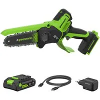 Greenworks Mini-Akku-Kettensäge-Set CS1522GA2 Schwertlänge 15 cm 24 V