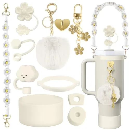 Stanley Cup Zubehör Set Beige, 11 Stück Stanley Cup Accessories für 1.2L und 850 ml Stanley Cup, Stanley Cup Auslaufschutz, Stanley Cup Griff Riemen, Stanley Cup Strohhalm Abdeckung, Silicone Boot