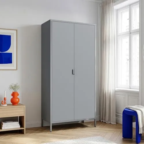 Kleiderschrank 'Esteli' mit 2 Türen – 170 x 80 x 45 cm in grau von en.casa