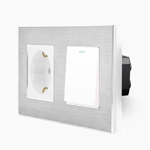 Wippschalter Lichtschalter + Steckdose Schuko Alumrahmen 2Fach UP Luxus-Time