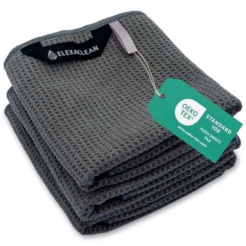 ELEXACLEAN Geschirrtücher (3er Set, 68x42 cm, anthrazit/dunkelgrau) weiche Microfaser Geschirrhandtücher, Waffeltücher Handtücher für die Küche
