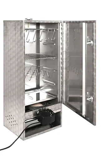 Peetz Räucherofen Smoker Räucherschrank Rostfrei aus Edelstahl mit Marmorierter Oberfläche Maße 85 x 39 x 28 cm Doppelwandig Hochwertige Verarbeitung 630095EKM PRSet2-23