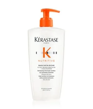 Kérastase Nutritive Bain Satin Riche 500ml - Shampoo für trockenes, strapaziertes Haar, pflegt mit pflanzenbasierten Proteinen und Niacinamid für geschmeidigen Glanz und ideale Vorbereitung auf die nachfolgende Pflege.