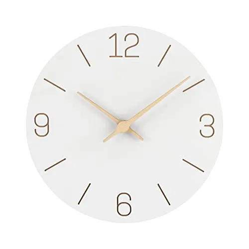 NESIFEE Wanduhr ohne tickgeräusche Holz lautlos Uhr Wand Wohnzimmer weiß 30cm Wall Clock modern Weiss Vintage küchenuhr Groß Batterie Einfach zu Lesen für Zimmer Zuhause Schlafzimmer Schul