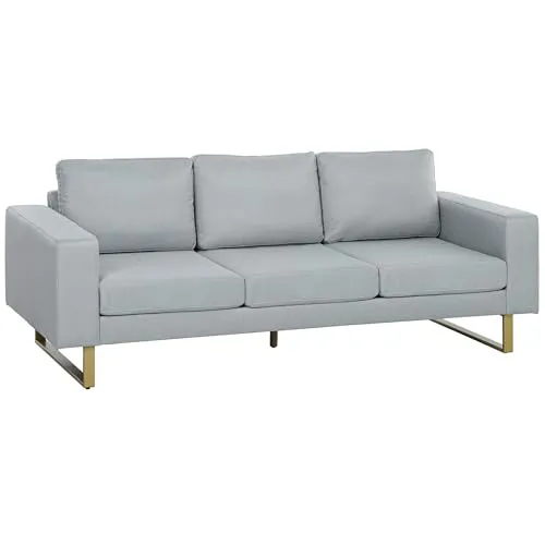 HOMCOM 3 Sitzer Sofa Dreisitzer Stoffsofa mit Kissen