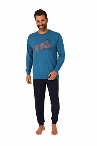 Herren Pyjama Schlafanzug Langarm mit Bündchen in eleganter Optik - 212 101 10 904, Farbe:blau, Größe:54
