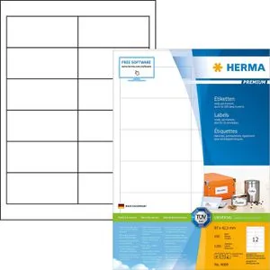 Herma Premium 4669 Etiketten 96.5 x 42.3 mm - 1200 Stück - Etiketten für alle gängigen Drucker, nachhaltig produziert und ideal für Seriendruck & größere Aufträge. Starke Klebkraft und perfekter Druckereinzug garantieren staufreies Drucken.