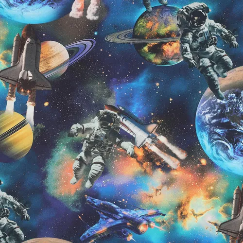 Stoff 100% Baumwollstoff 0,5m Meterware Deko Nähen Kinder Baby BC031 Astronaut