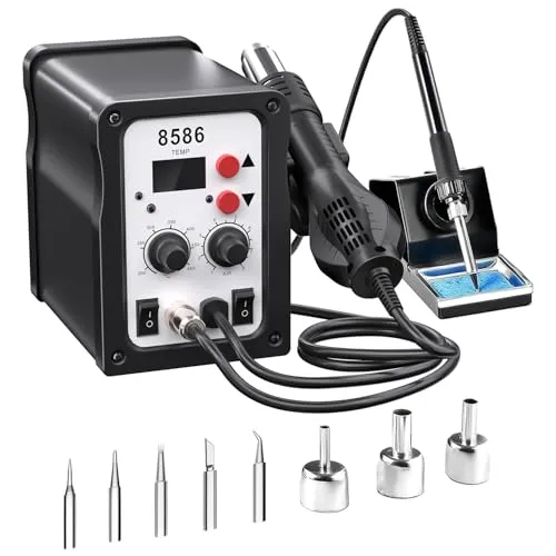 Heißluft Lötstation, 700W Entlötstation, 2-in-1 Entlötstation Rework Station Lötkolben Station mit LED Display, Temperaturstabilisierungsfunktion für Elektronik, DIY-Projekten, Nachbesserungen, Repara