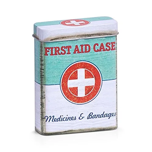 Zeller 19225 Medizin-Box 'First Aid', Metall, ca. 7 x 2,7 x 9,4 cm, Pflasterbox, Notfallbox, Arzneimittel