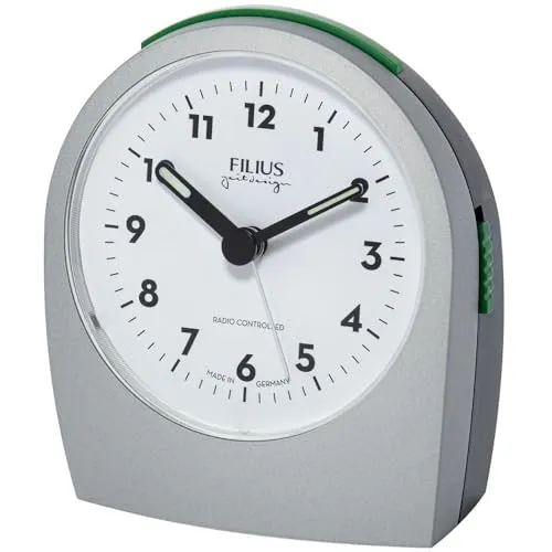 FILIUS zeitdesign Funkwecker analog, 0545 silberfarben - Wecker in elegantem Silberdesign mit automatischer Zeitsynchronisation. Perfekt für pünktliche Aufwachen und stilvolle Akzente im Schlafzimmer.