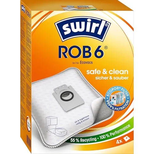 Swirl ROB 6 EcoPor Staubsaugerbeutel für z.B. Deebot T10+, Deebot T20 Omni, Deebot X1 Omni, Deebot X1 Plus und Deebot X1e Omni, 4 Beutel