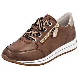 Remonte Keilsneaker Schnürschuh, Halbschuh, Freizeitschuh mit seitlichem Reißverschluss braun|goldfarben 36 EU