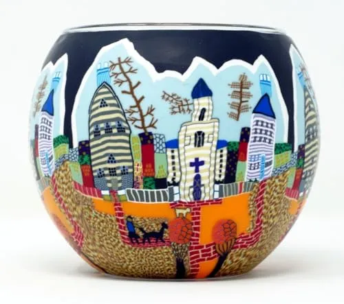 Windlicht Dorf Kirche Stadt Teelichthalter Leuchtglas Kerzenhalter Teelicht