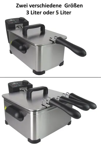 Lentz Edelstahl Fritteuse 3 Liter – Perfekt für 1-2 Personen - Kompaktfriteuse mit 2000 Watt Leistung für schnelle Zubereitung von Snacks. Leicht zu reinigen dank spülmaschinengeeigneter Teile und hitzeabweisenden Griffen.
