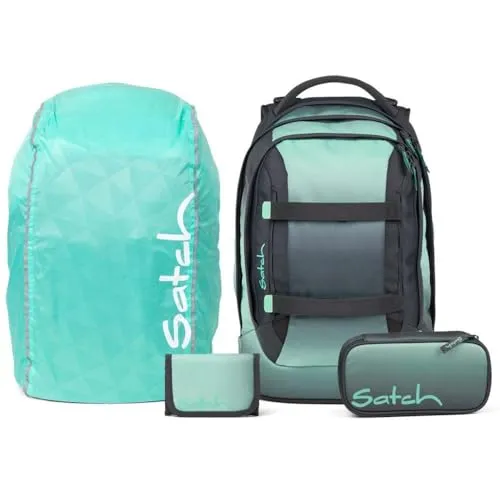 Satch Schulrucksack Pack - 4tlg. Set inkl. Schlamperbox, Regenhülle & Geldbörse - Der satch Schulrucksack Pack in der Streetwalk Edition bietet mit seinem cleveren Your-Size-System und atmungsaktiver Rückenpolsterung optimalen Tragekomfort. Ideal für eine Körpergröße von 1,40 m - 1,80 m.