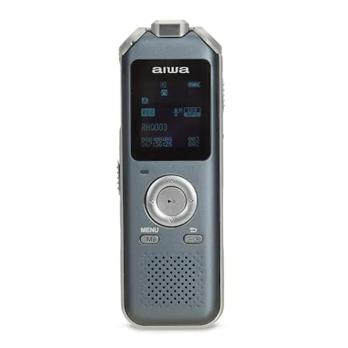 AIWA DVR-M700 Digitaler Voice-Recorder, Metall, mit DREI Stereo-Mikrofonen und integriertem 16 GB Speicher, silberfarben