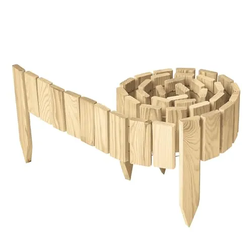 Garronda Zaun Rasenkante Holz Beeteimfassung 200 cm - Flexibler Rollborder GD-0149 - Zaunelemente aus imprägniertem Holz, wetter- und schädlingsbeständig, für individuelle Garten-Gestaltung in flexibler Form.