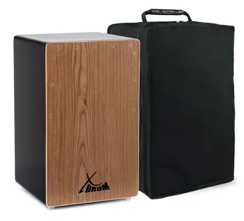 XDrum Cajon El Bajo Bass Port Black / Walnut mit Tasche - Percussion-Instrument mit integriertem Bass Port für durchsetzungsstarken Sound, Korpus aus HPL und inklusive praktischer Tasche für den Transport.