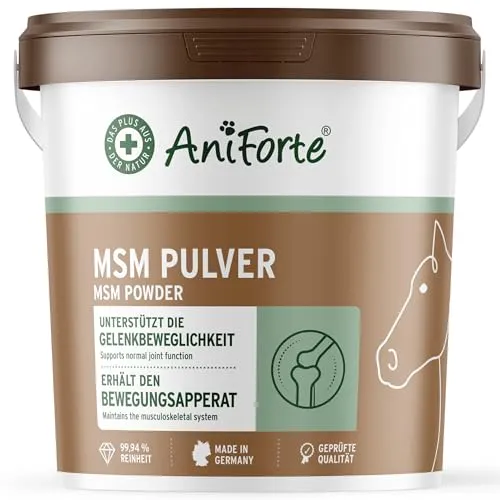AniForte MSM Pulver für Pferde 1,5 kg – Hochreines Methylsulfonylmethan, Hochdosiert mit Reinheitsgrad 99,94%, organischer Schwefel als Gelenkpulver, höchste Qualität
