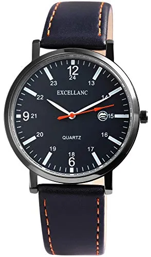 Excellanc Herren - Uhr Lederimitat Armbanduhr Datumsanzeige Analog Quarz 2900125